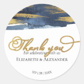 Trouwstickers | Blauwe Waterverf Abstract verguld Ronde Sticker (Voorkant)