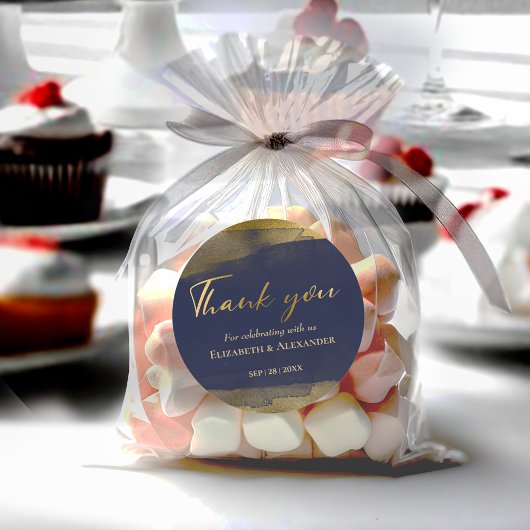 Trouwstickers | Blauwe Waterverf Abstract verguld Ronde Sticker