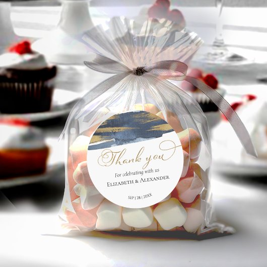 Trouwstickers | Blauwe Waterverf Abstract verguld Ronde Sticker