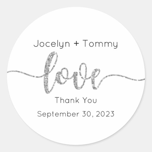 Trouwstickers, huwelijksetiketten, script, liefde ronde sticker (Voorkant)