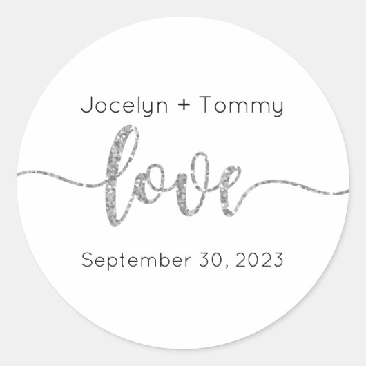 Trouwstickers, huwelijksetiketten, script, liefde ronde sticker (Voorkant)