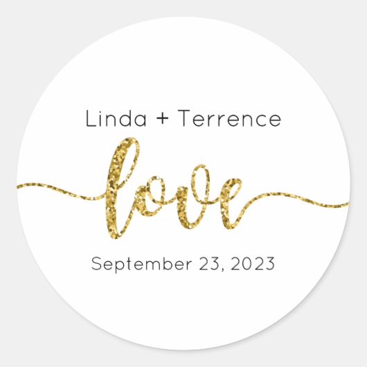 Trouwstickers, huwelijksetiketten, script, liefde ronde sticker (Voorkant)
