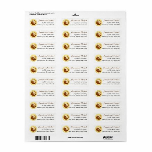 TROUWSTICKERS-LABELS. Gouden YinYang duiven. Etiket (Full Sheet)