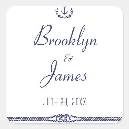 Trouwstickers met ankers in nautische stijl vierkante sticker (Voorkant)