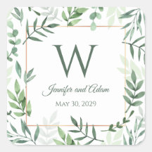 Trouwstickers met initiaal blad tuin