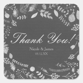 Trouwstickers met koolgrijs & zilver bloemmotief vierkante sticker