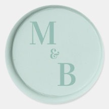 Trouwstickers met saliegroene waszegel en initiale