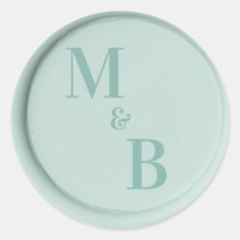 Trouwstickers met saliegroene waszegel en initiale ronde sticker