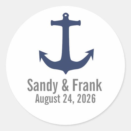 Trouwstickers met scheepsanker ronde sticker (Voorkant)