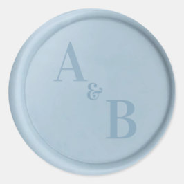 Trouwstickers met stoffig blauwe waszegel en initi ronde sticker