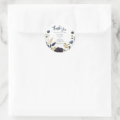 TROUWSTICKERS | Navy Geel Goud Bloemig Elegant Ronde Sticker (Tas)