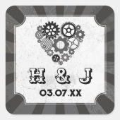 Trouwstickers Steampunk Wedding Hearts Cogs Vierkante Sticker (Voorkant)