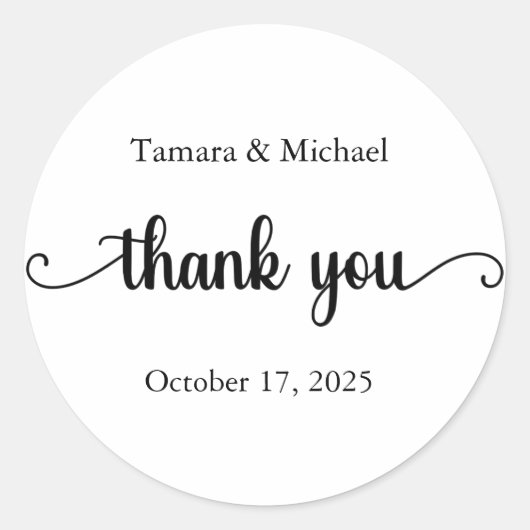 Trouwstickers, trouwetiketten, dank u ronde sticker (Voorkant)