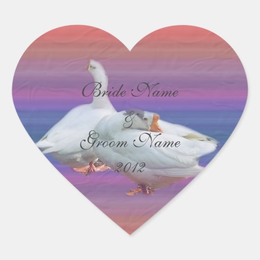 Trouwstickers. Twee witte ganzen. Hart Sticker (Voorkant)