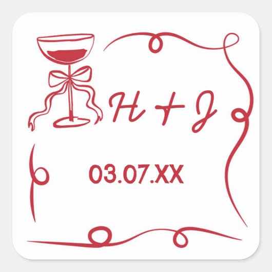 Trouwstickers Whimsical Hand getrokken illustratie Vierkante Sticker (Voorkant)
