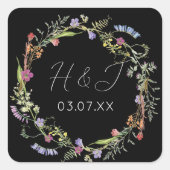 Trouwstickers Wildflower Floral Ditsy Dark Vierkante Sticker (Voorkant)