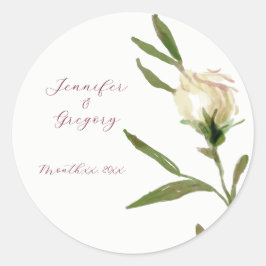 Trouwstickers Witte Waterverf Rozen Ronde Sticker
