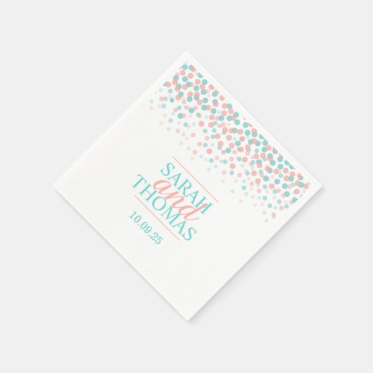 Trouwstip confetti koraal blauwgroen aangepaste se servetten (Hoek)
