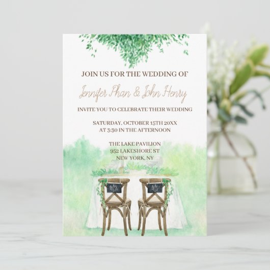 Trouwstoelen en Waterverf met trouwtafel Kaart (Staand voorkant)
