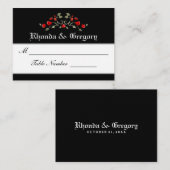 Trouwstoelen Kaarten - Zwart & Rood Roses Matching Plaatskaartje (Voorkant / Achterkant)