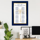 Trouwstoelenkaart Navy Blauw Goud Palm Tropisch Poster (Thuiskantoor)