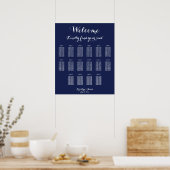 Trouwstoelenkaart Poster Navyblauw 50x60 cm (Keuken)