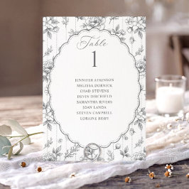 Trouwstoelenplattegrond met vintage bloemen in zil