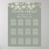 Trouwstoelindeling met saliegroene slingerlichtjes poster (Voorkant)