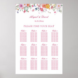 Trouwstoelindeling met verse wilde bloemen poster