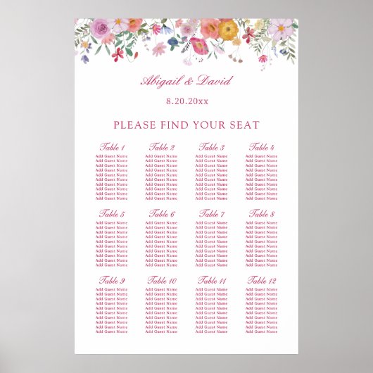 Trouwstoelindeling met verse wilde bloemen poster (Voorkant)