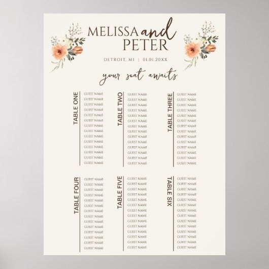 Trouwstoelindeling met wilde bloemen poster (Voorkant)