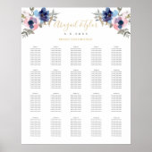 Trouwstoelindeling Navy & Blush Bloemen Poster (Voorkant)