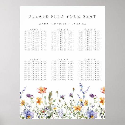 Trouwstoelindeling voor wilde bloementuin poster (Voorkant)