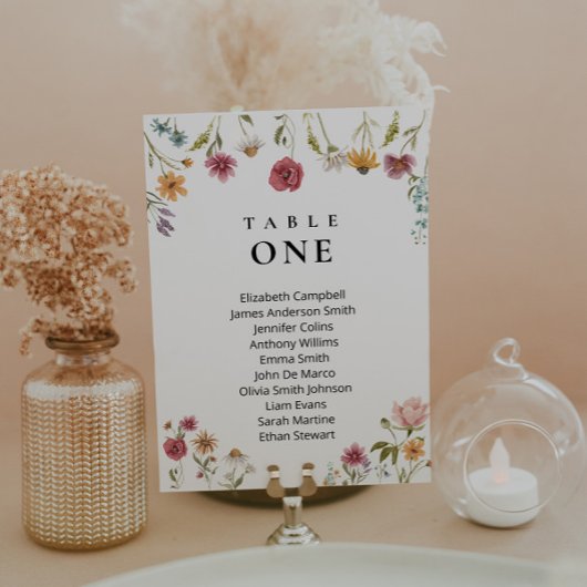 Trouwstoelindelingkaart met wilde bloemen kaart