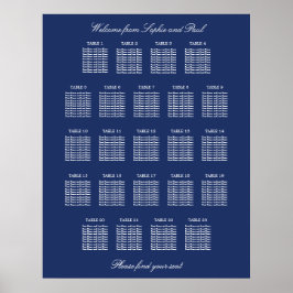 Trouwstoelindelingposter Navy Blue 23 Tafels Poster