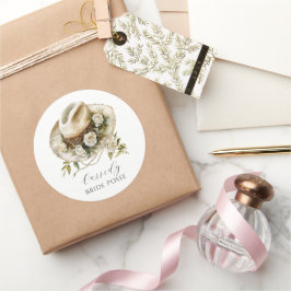 Trouwstoet Bloemstuk Cowgirl Hoed Aangepaste Naam  Ronde Sticker