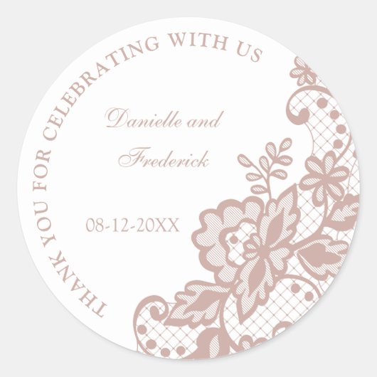 Trouwstof roos kant rond stickers (Voorkant)