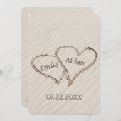 Trouwstrand Harten met Namen Kaart (Voorkant / Achterkant)