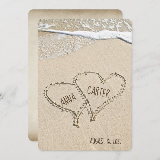 trouwstrand Harten met surf Kaart (Voorkant / Achterkant)