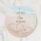 Trouwstrand Harten Zand Monogram Bedankjes Labels (Voorkant)