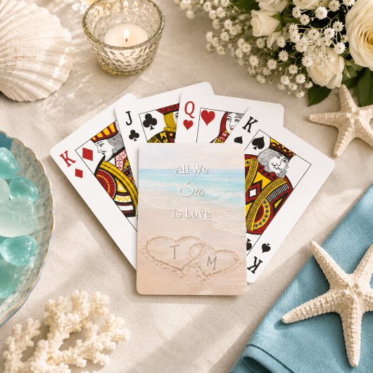 Trouwstrand Harten Zand Monogram Pokerkaarten