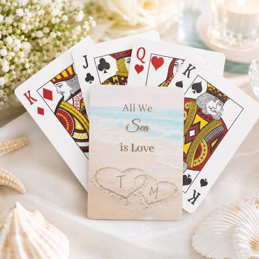 Trouwstrand Harten Zand Monogram Pokerkaarten