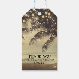 Trouwstrand Oceaans Palmbomen & Lichten Bruiloft Cadeaulabel