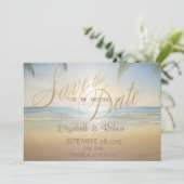 Trouwstrand Palms Sunset Save The Date (Staand voorkant)