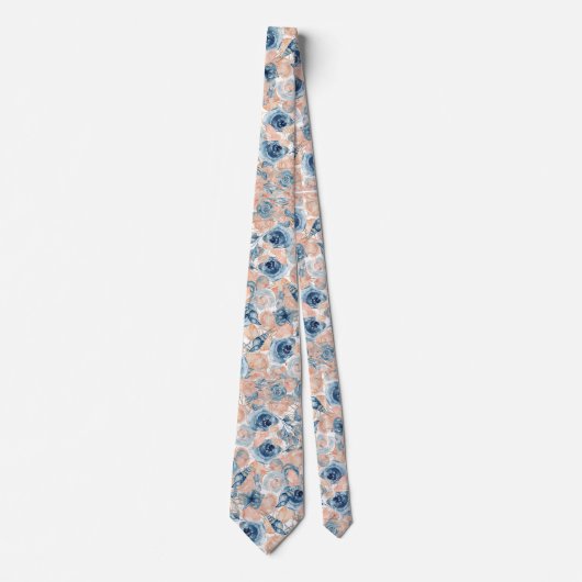 Trouwstrand Shell Bloemen Blauw Blush Wit Stropdas (Voorkant)