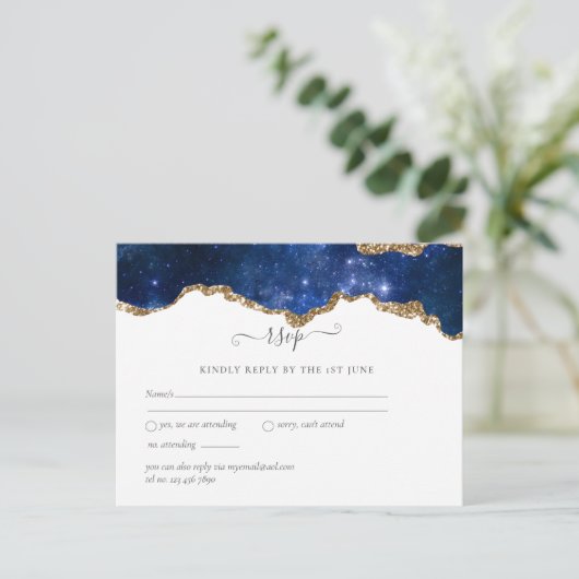 Trouwsuite in Sublime Agaat Blauw Goud Briefkaart (Staand voorkant)