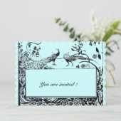 TROUWT LIEFDE PAUWEN Zwart Turkoois Blauw Uitnodig Kaart (Staand voorkant)