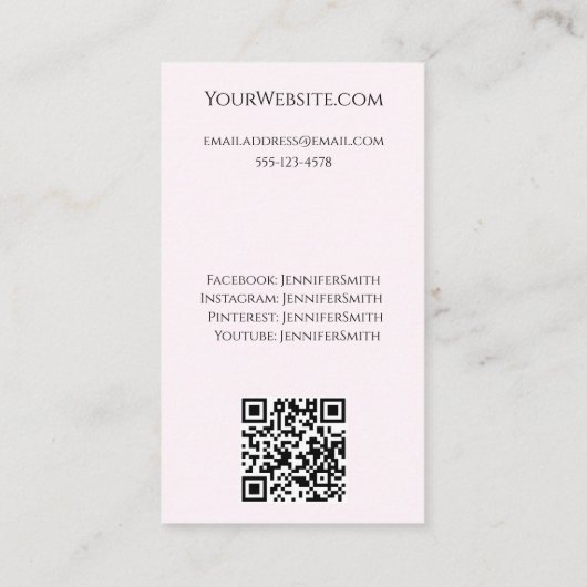 Trouwtaart Bakkerij Elegant Roze Aangepaste QR Cod Visitekaartje (Achterkant)