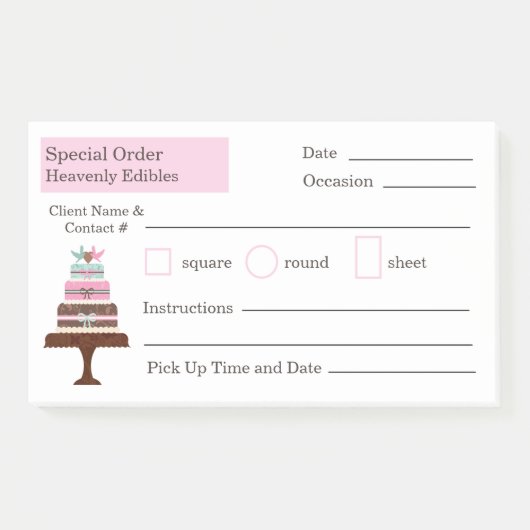 Trouwtaart Bakkerij Special Order Note Pad (Voorkant)