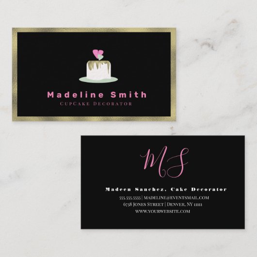 Trouwtaart Decorator Cake Logo Faux Gold Visitekaartje (Voorkant / Achterkant)